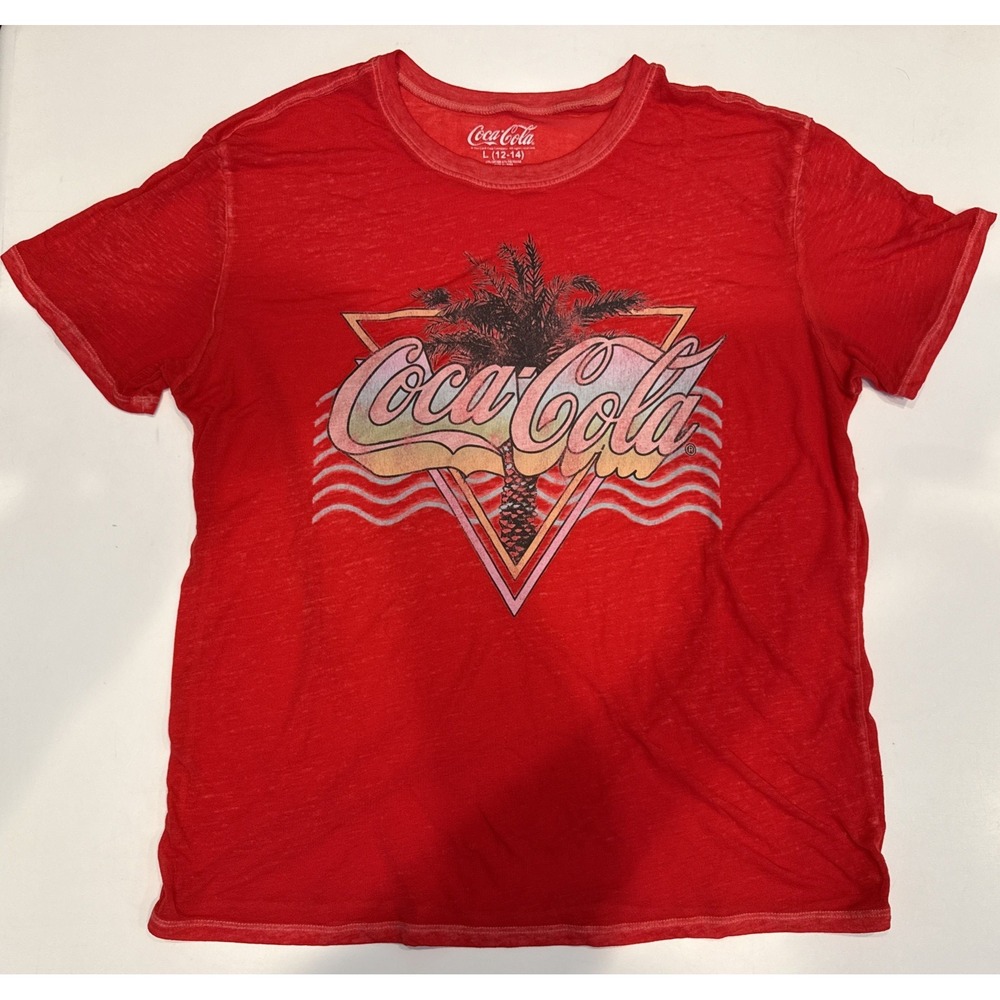 Vtg 80s Coca Cola Shirt Women L Red Sheer Ultra Thin Distressed Graphic T-Shirt